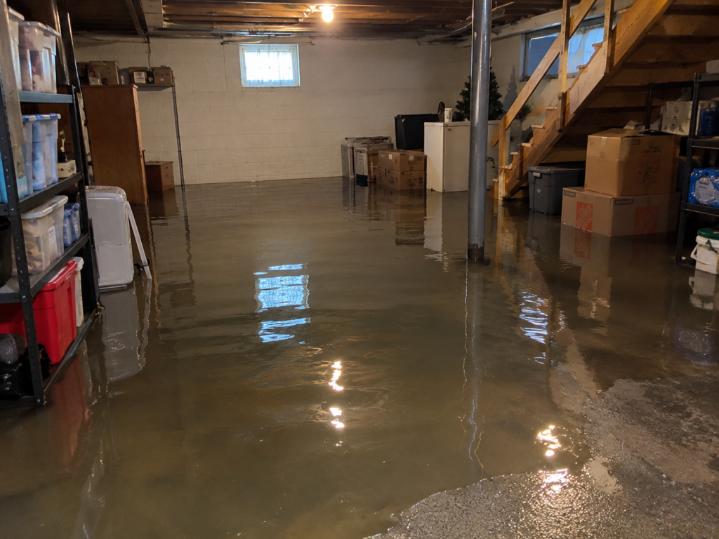 Basement flooding in a Northwood, OH home after heavy rainfall