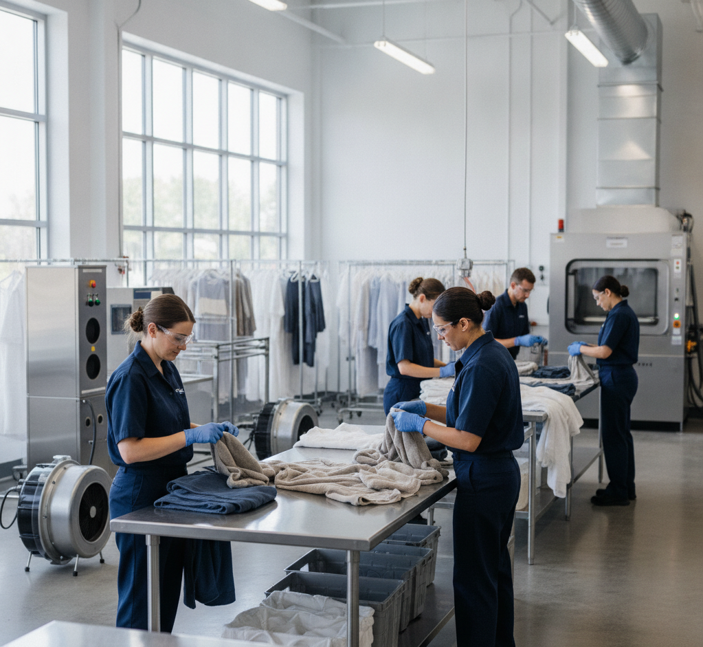 Professional clothing and textile restoration after water damage in Toledo, OH.